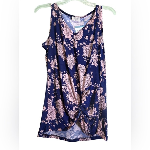 NWT Be Stage Navy Blue Pink Floral Sleeveless Top size small - Picture 2 of 6